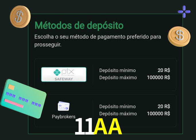 O cassino 11AA oferece uma grande variedade de métodos de pagamento